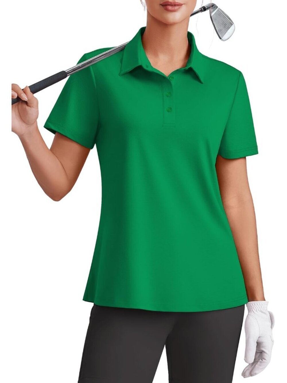 Womens Green 4 Button Golf Polo UPF50+ Quick Dry Tennis Collared Relax Fit